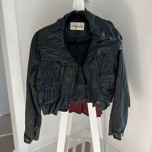 Black Cropped Leather Jacket size S